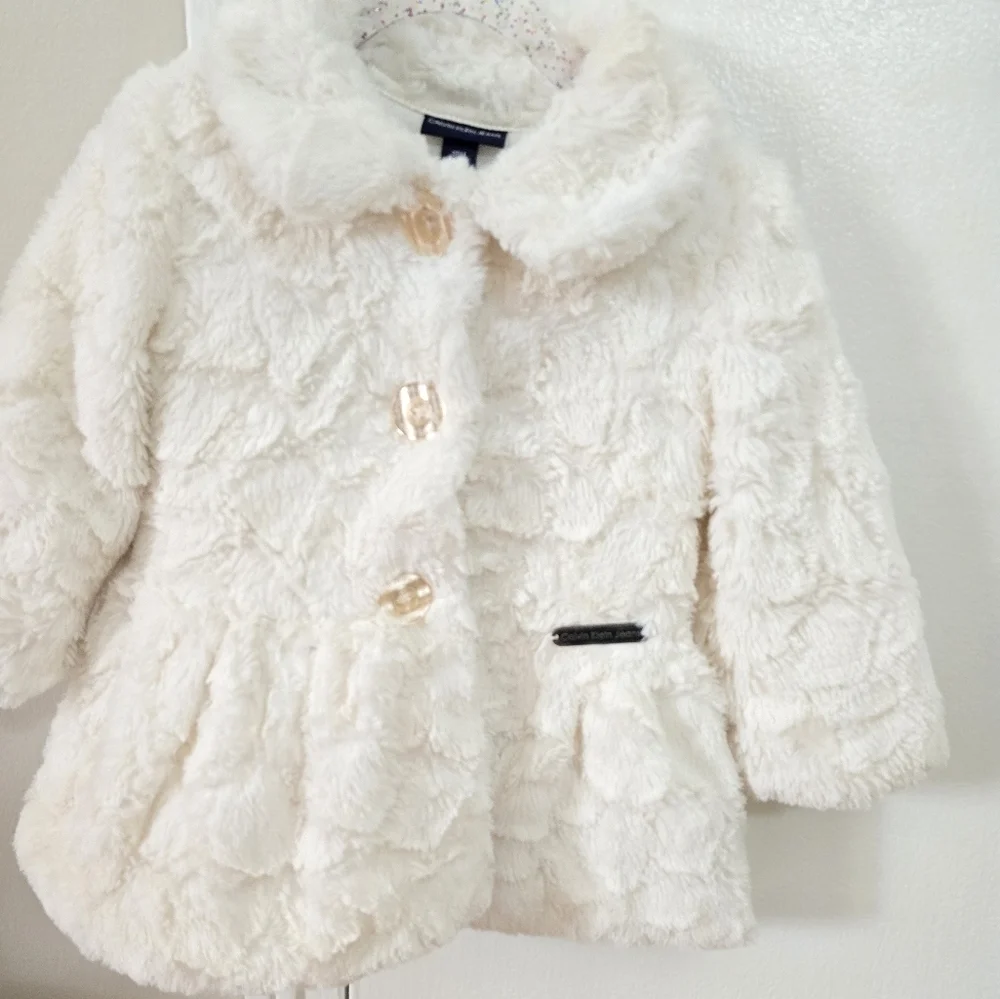 Calvin Klein Jeans White Pea Coat Plush Faux Fur